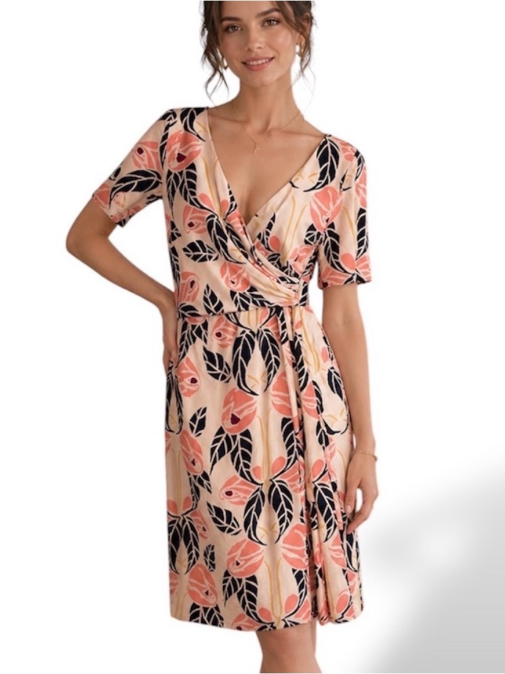 Temperley London 100% Silk Summer dress, mock wrap, kneelength, sz 10US/ Medium